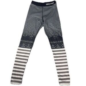 Nike Leggings Womens M  Pro Dri-FIT Printed Tights Striped Chevron‎ Gray Black